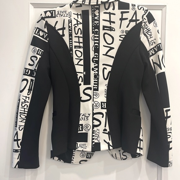 Fashionable fun black and white two button blazer. - Picture 3 of 5